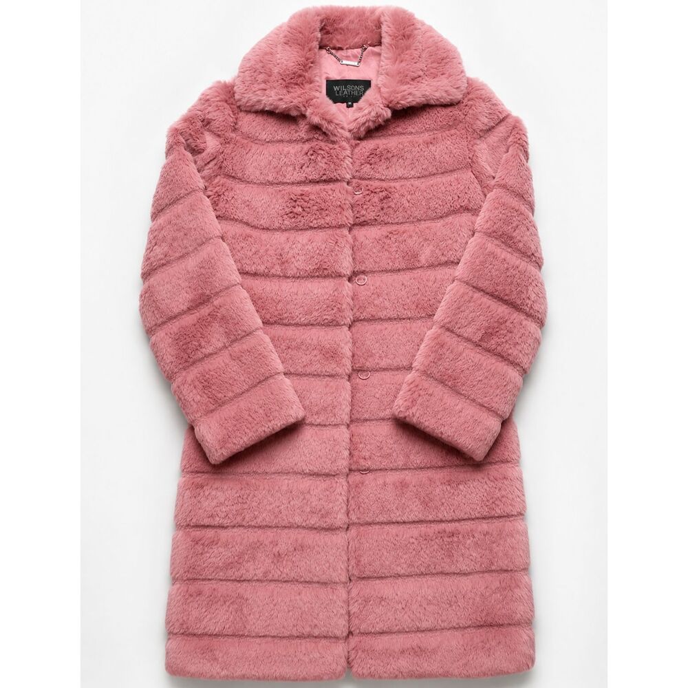 Wilsons Leather Pelle Studio Genuine Rabbit Fur Pink Jacket Y2K
